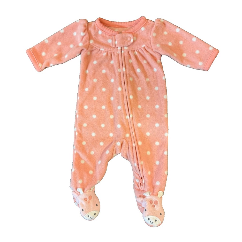 Carters Baby Girl Preemie Outfit Sleeper Fleece 2 Way ZIpper Giraffe Pink Dot